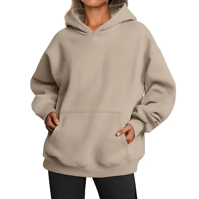 Sweat-shirts à capuche solides pour femmes avec poches, pull à capuche oversize, vêtements pour femmes