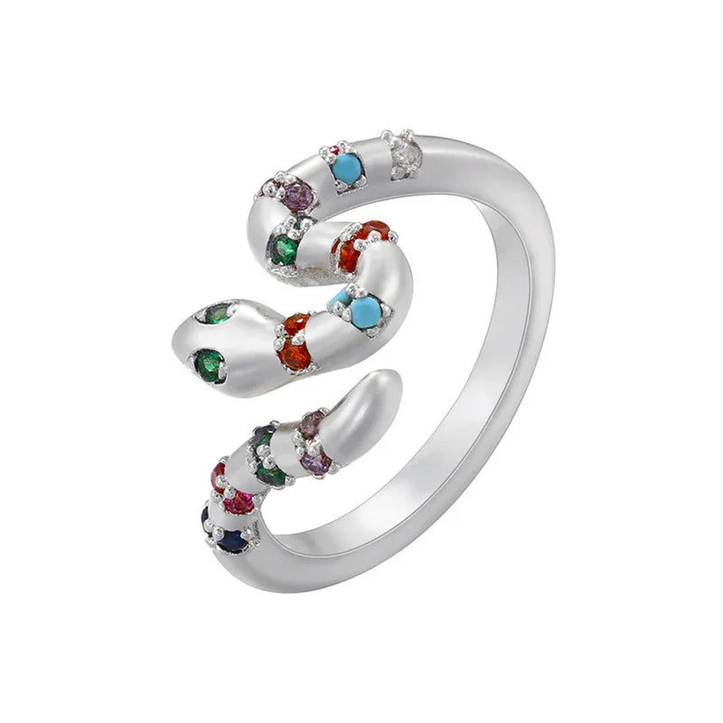 Bagues serpent micro-incrustées de cristaux colorés