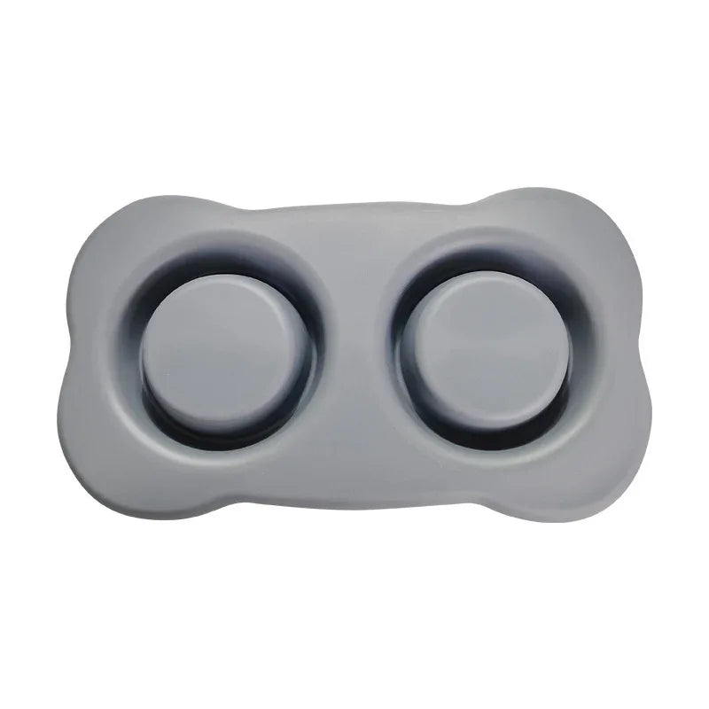 Grande gamelle pour animaux de compagnie en silicone double bol en acier inoxydable pour chien