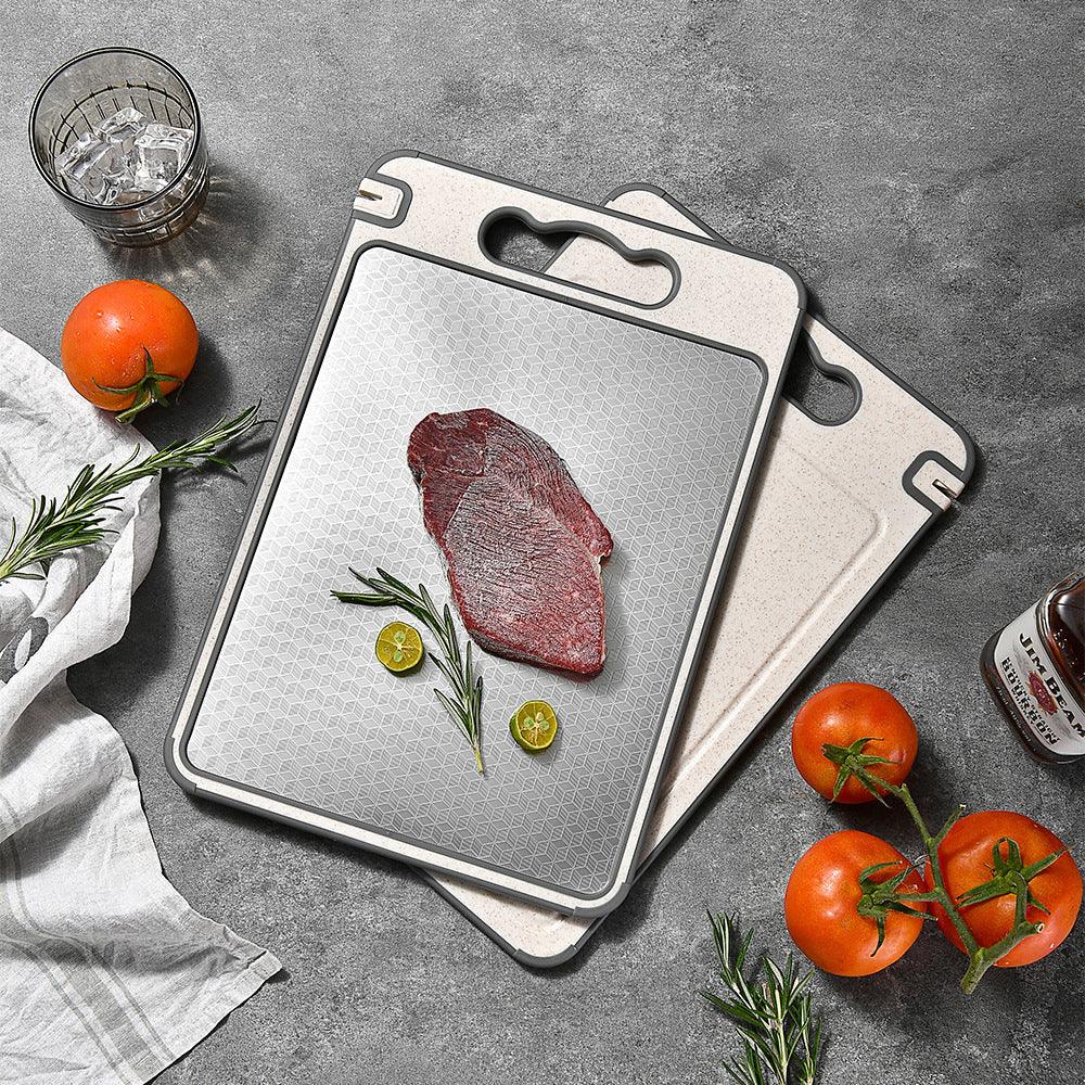 Planche à découper et plateau de décongélation double face en acier inoxydable 304 pour cuisine domestique