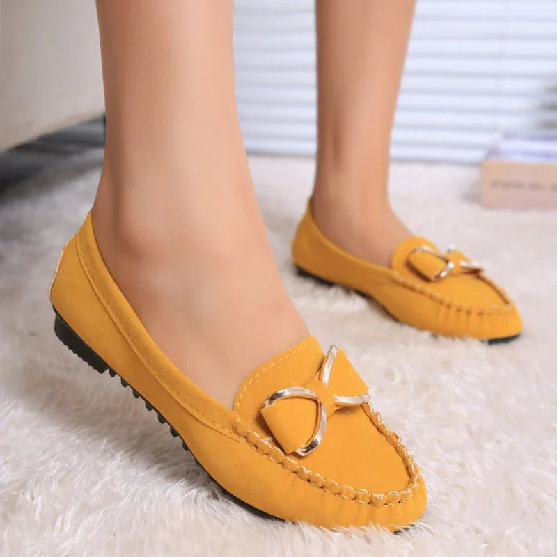 Chaussures plates à nœud papillon pour femmes, mocassins décontractés de couleur unie, chaussures d'été confortables