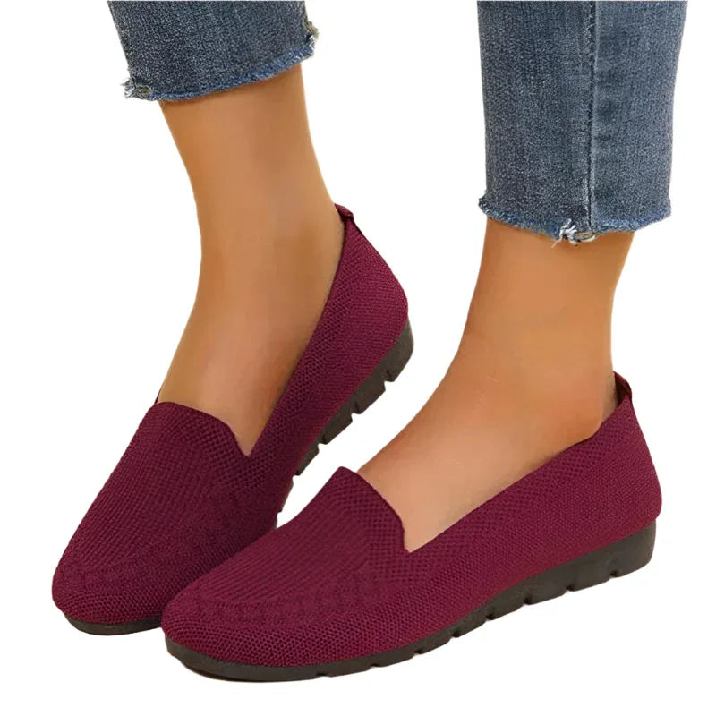 Chaussures Plates en Maille Décontractées, Mocassins Femme Tendance Couleur Unie Bout Rond Chaussures Confortables et Décontractées