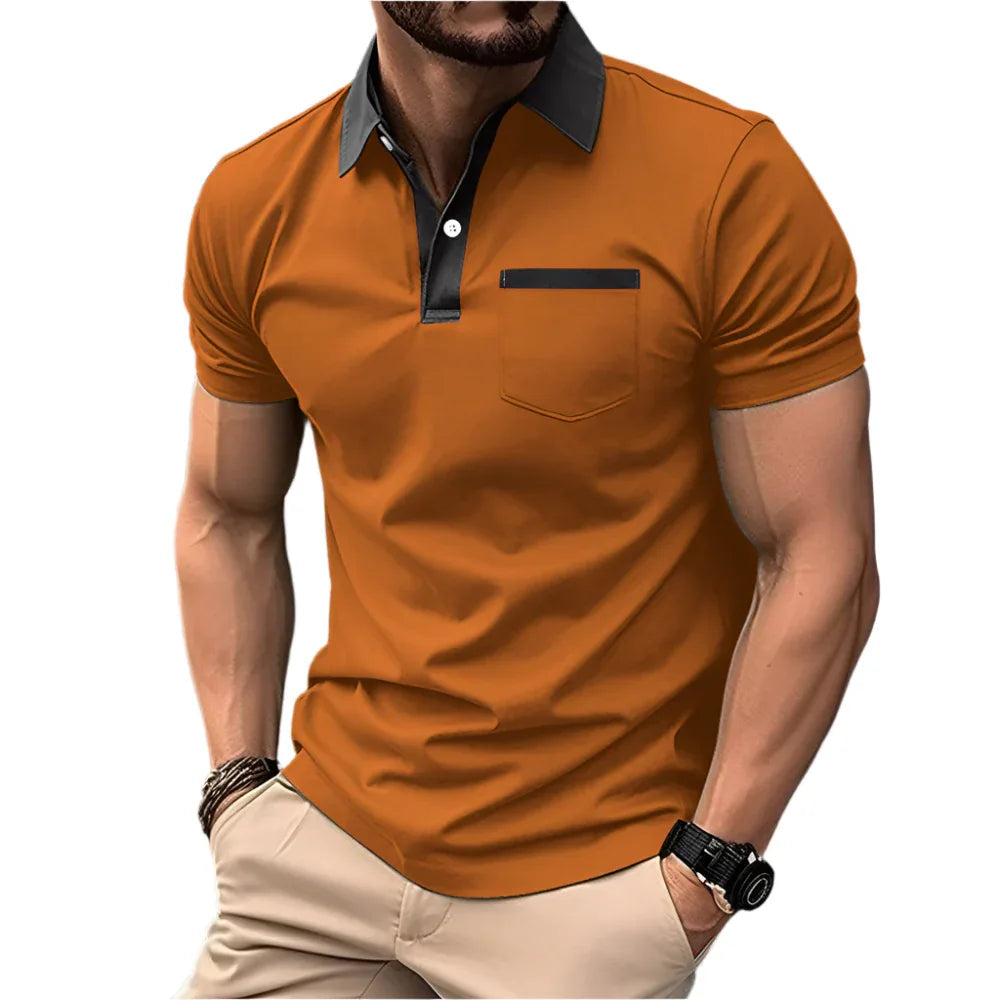 Modisches schlankes Kurzarm-T-Shirt mit Tasche, Poloshirt für Herren