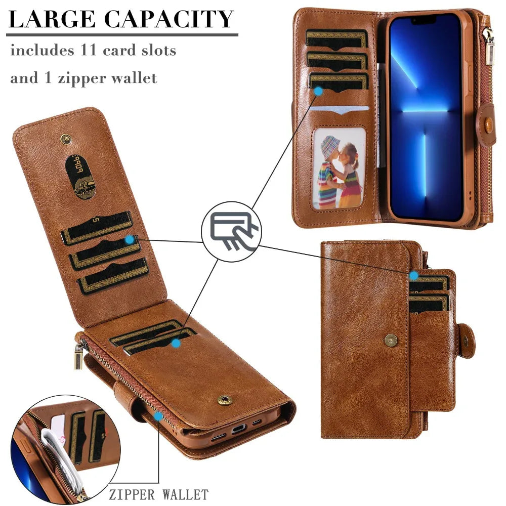 Leder Retro Handyhülle Multifunktionsbrieftasche mit Magnetverschluss