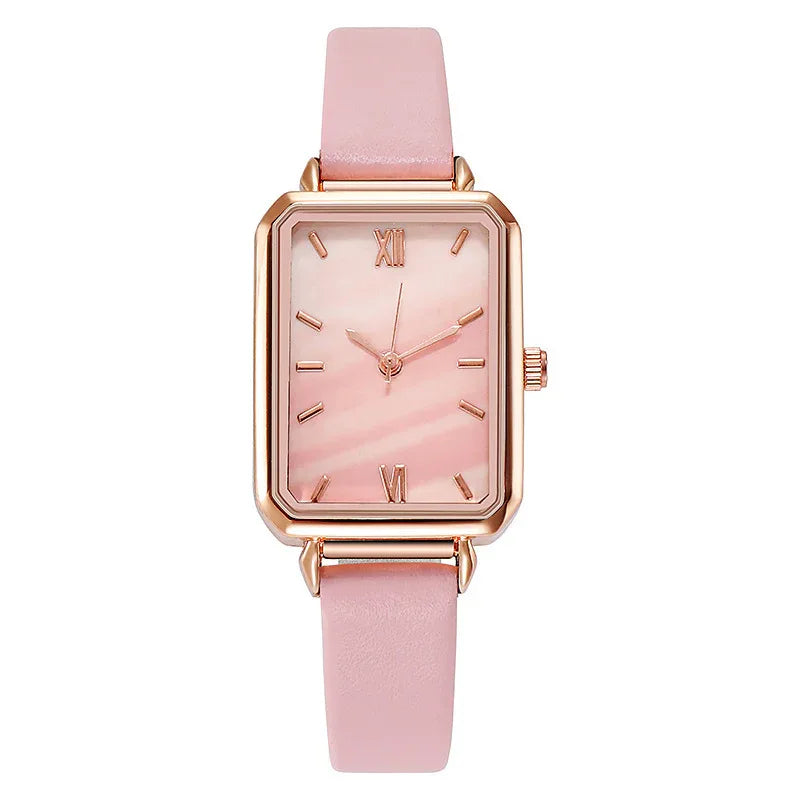 Retro-Damenarmbanduhr mit Lederarmband