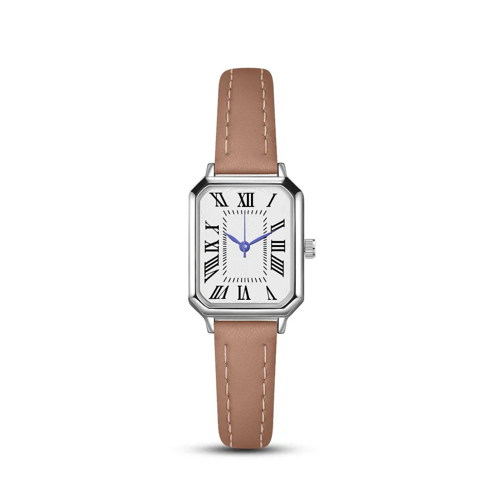 Montre à quartz pour femme, bracelet fin et cadran carré