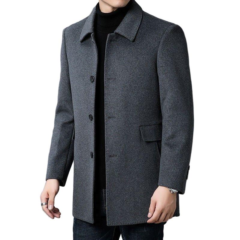 Manteau en laine pour homme mi-long, double face, toutes saisons, à revers