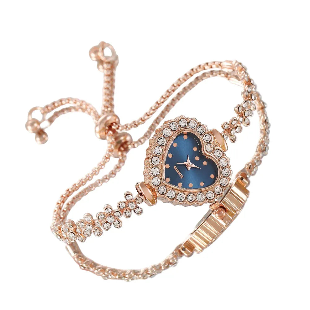 Montre élégante pour femme, assortie à tout, avec chaîne de fleurs incrustée de diamants