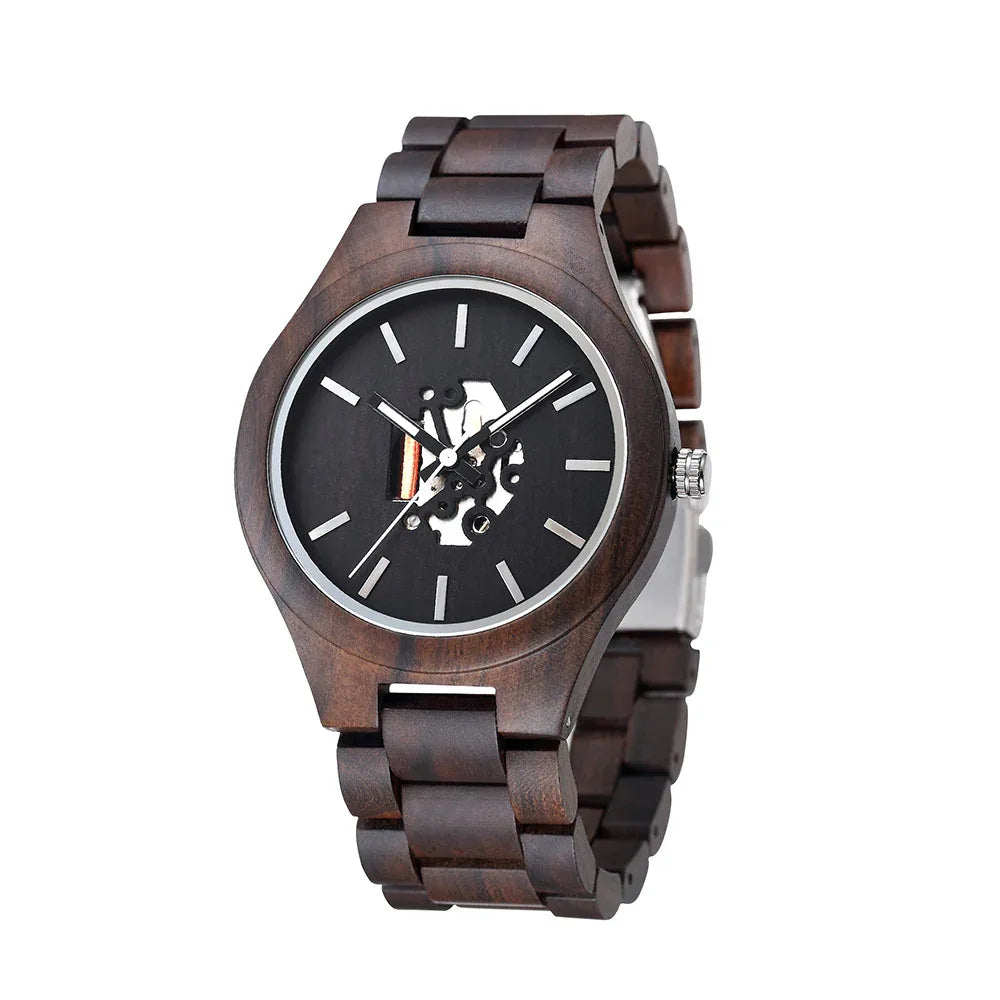 Montre en bois pour homme avec mouvement japonais 2035 et aiguilles lumineuses