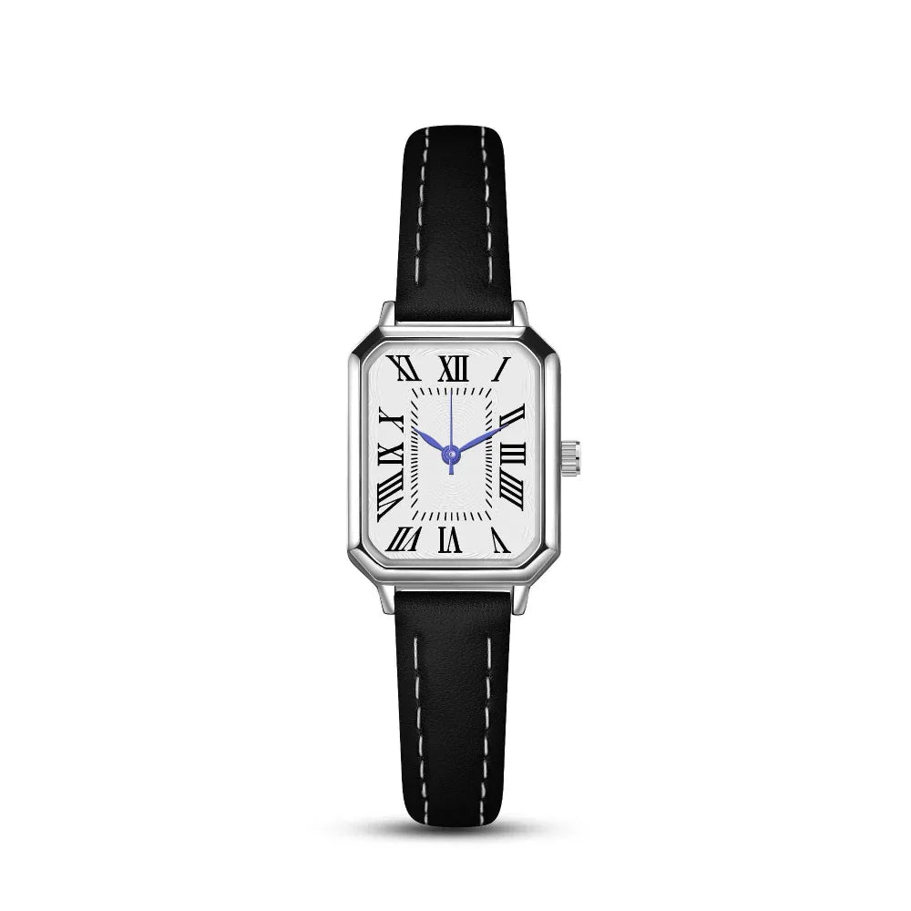 Montre à quartz pour femme, bracelet fin et cadran carré