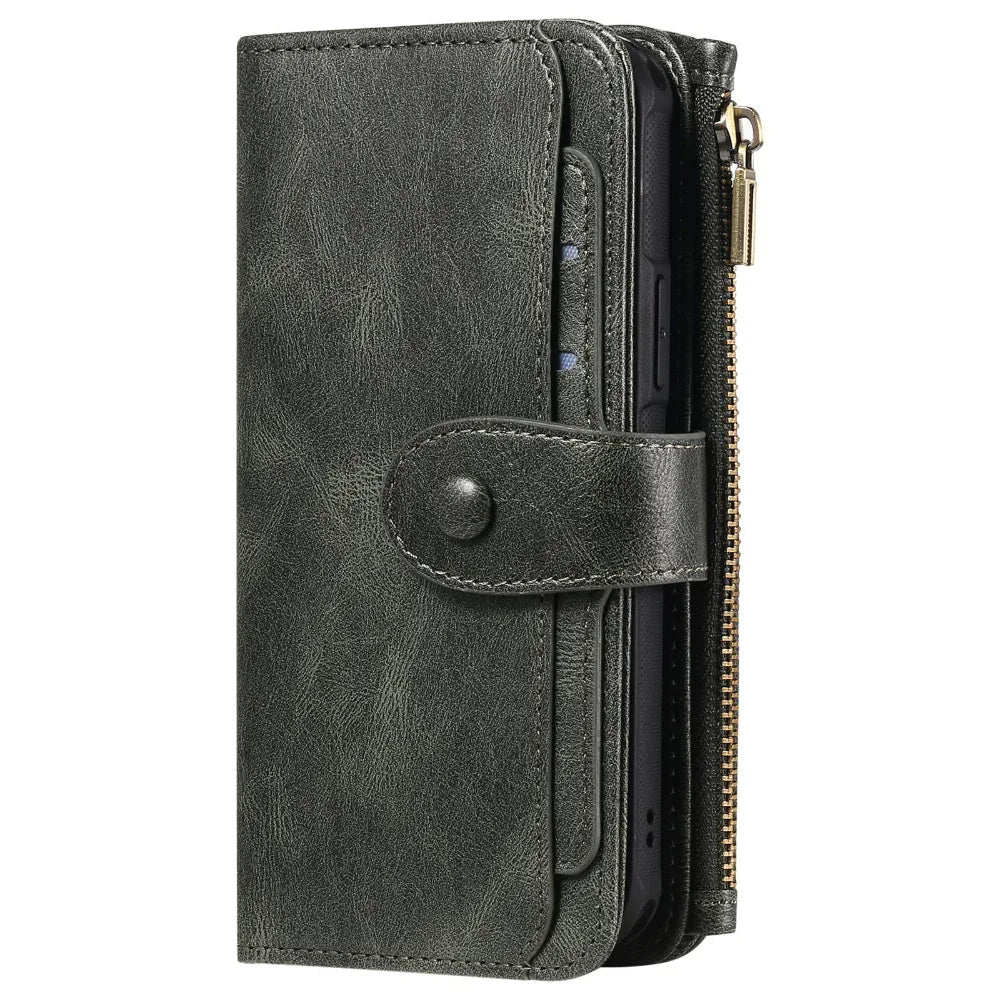 Leder Retro Handyhülle Multifunktionsbrieftasche mit Magnetverschluss