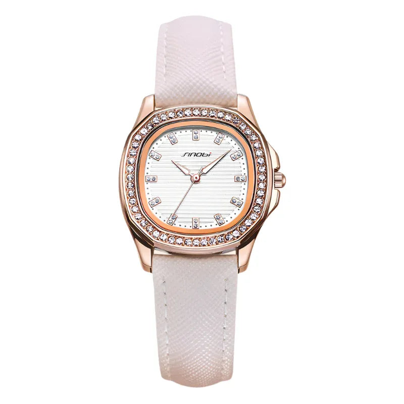 Montre à quartz étanche pour femme ornée de diamants