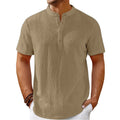 Herren Retro Hemd aus Baumwolle und Leinen, gestreift, lässig, locker, Henley-Shirt