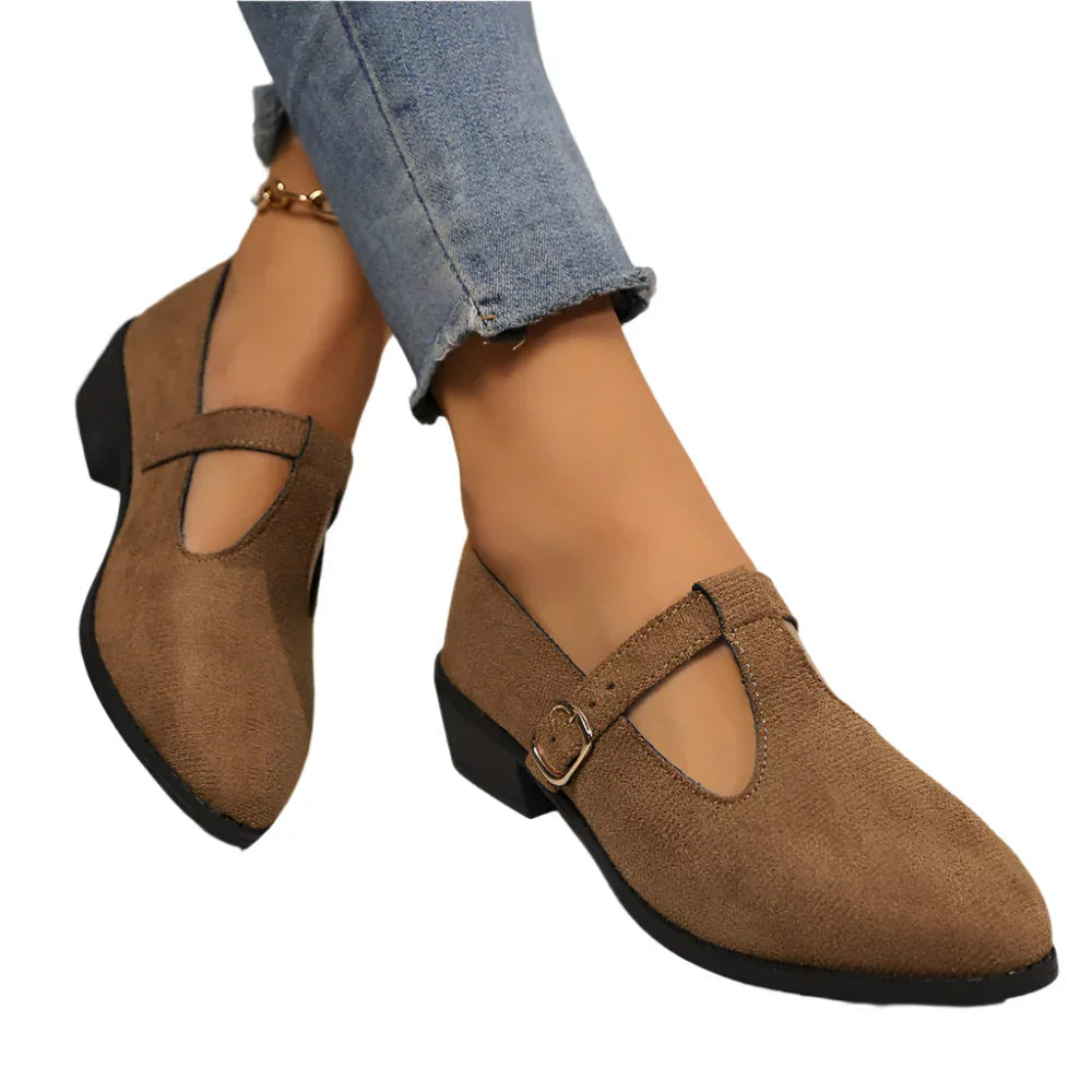 Chaussures à Boucle pour Femmes à Bout Pointu et Coupe Basse Style Britannique