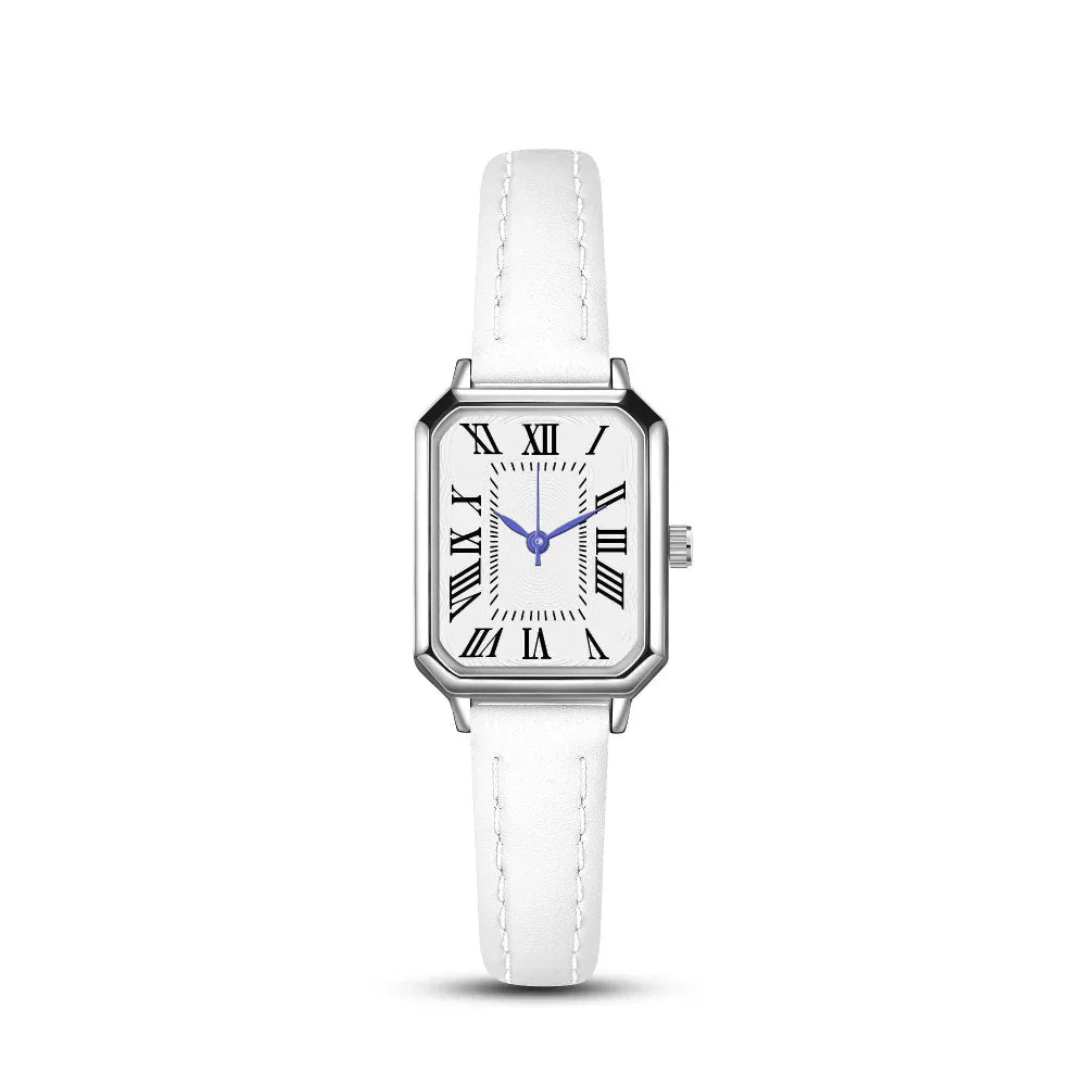 Montre à quartz pour femme, bracelet fin et cadran carré