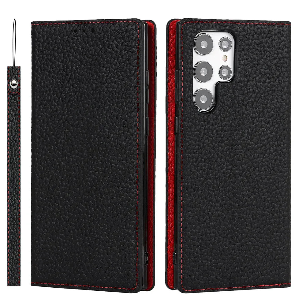 Coque de téléphone en cuir Litchi pour Galaxy S24 Ultra