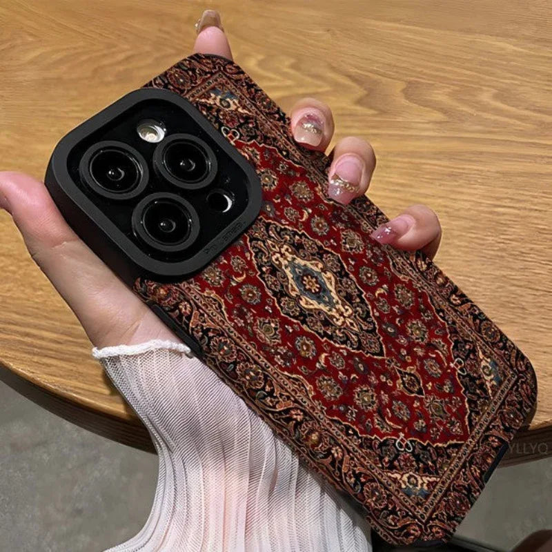 Étui de téléphone en similicuir imitation tapis persan