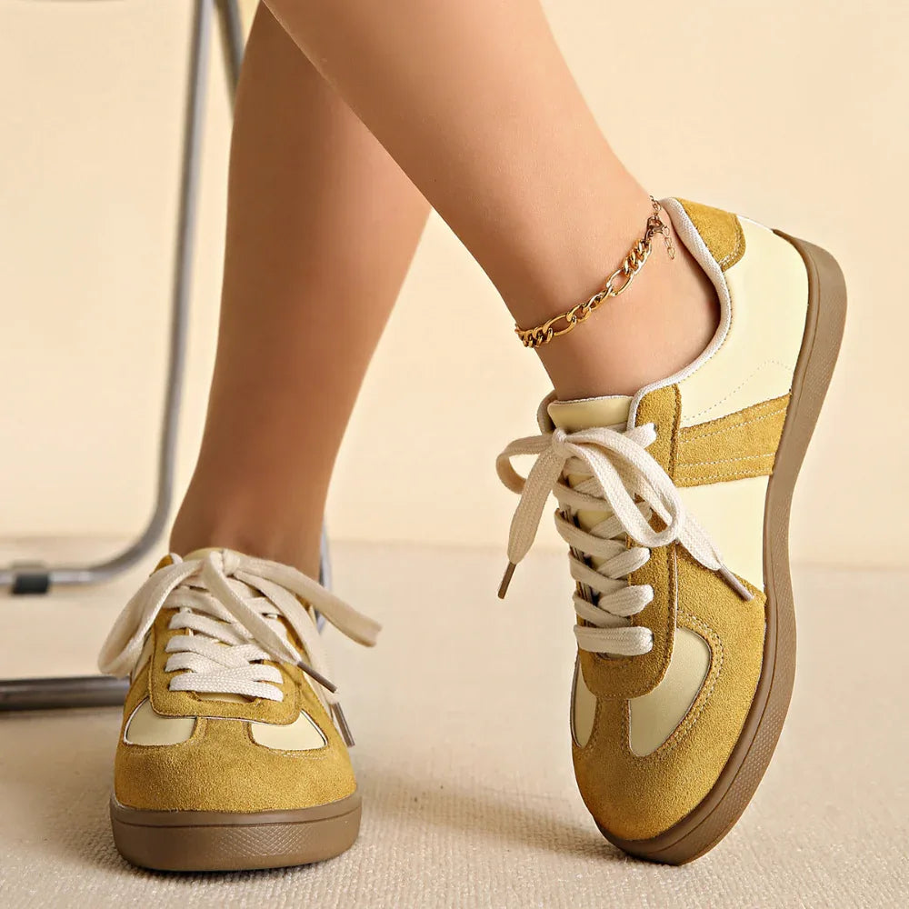 Runde Zehenpartie All-Matching Schnürsenkel Flache Retro Low-Top Sportschuhe