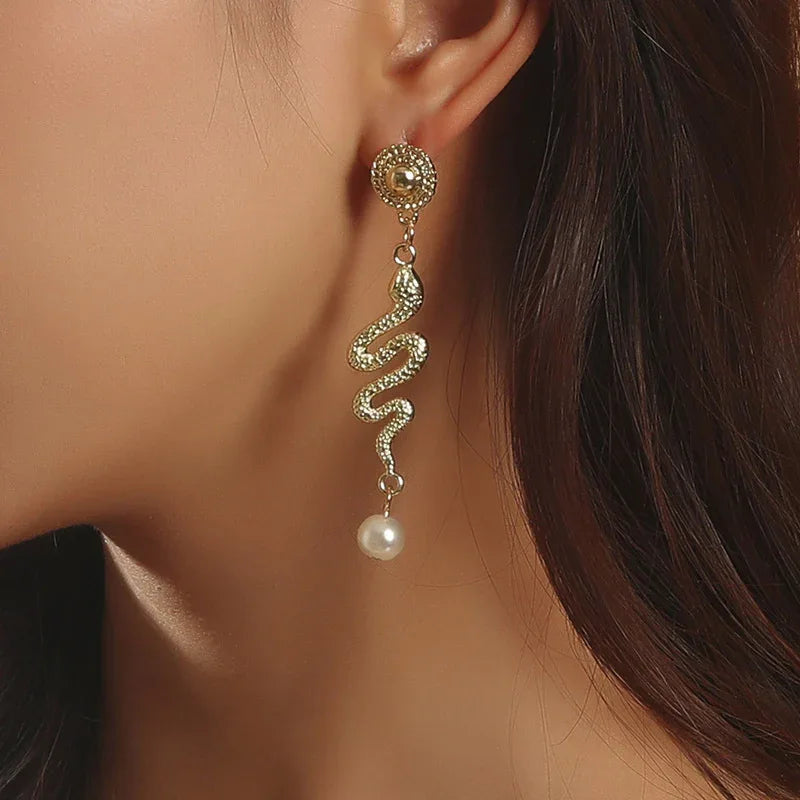 Bijoux boucles d'oreilles perles serpent animaux créatifs tendance Ins