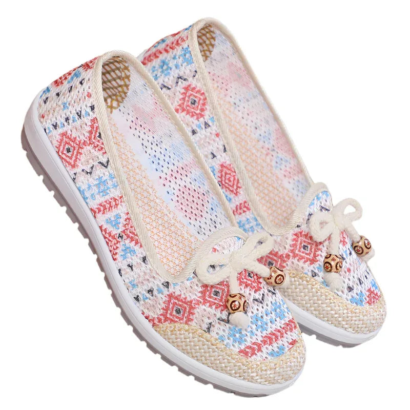 Mocassins Femme à Semelle Souple Antidérapants Chaussures en Tissu Creuses Respirantes