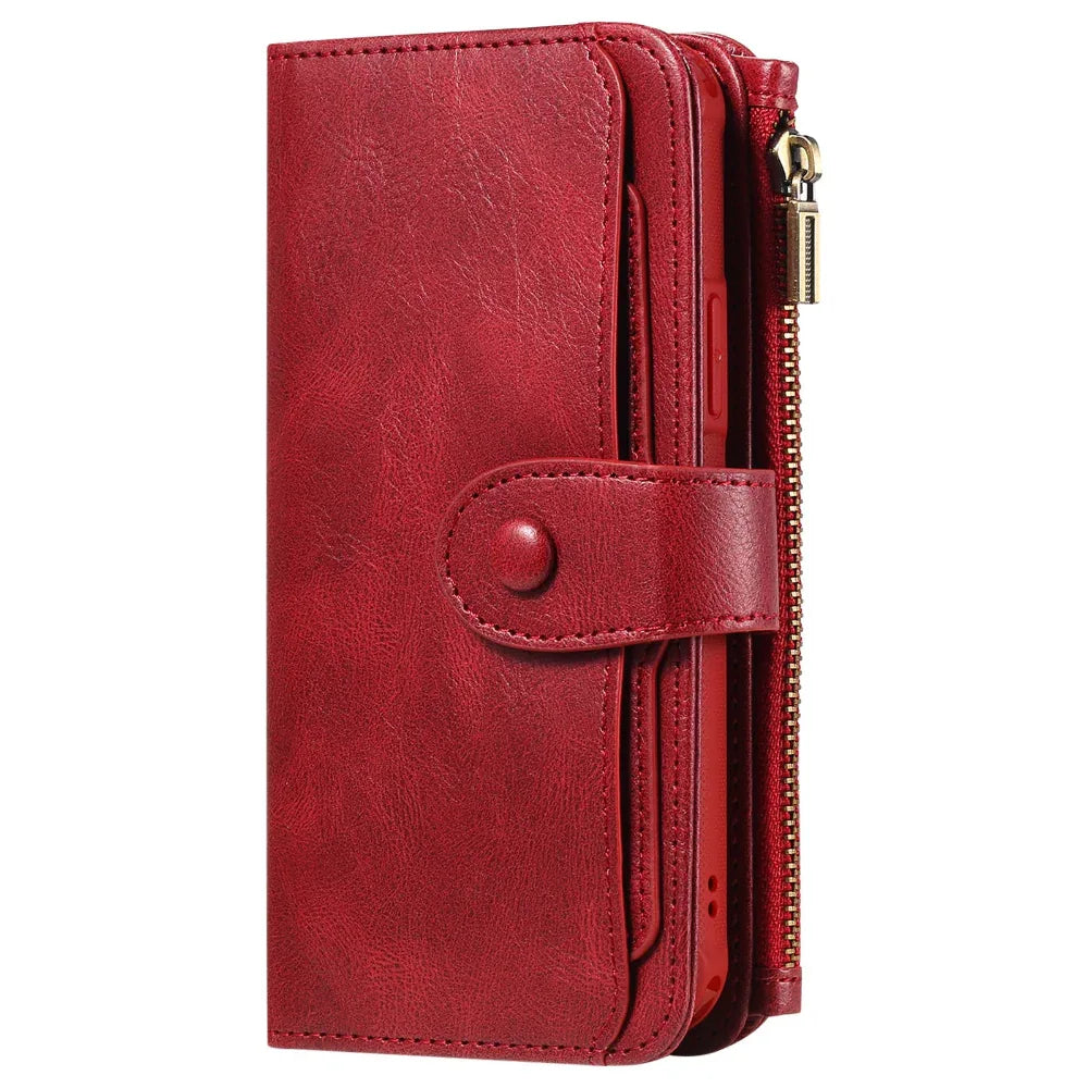 Leder Retro Handyhülle Multifunktionsbrieftasche mit Magnetverschluss