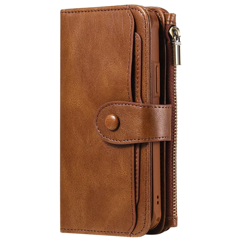 Leder Retro Handyhülle Multifunktionsbrieftasche mit Magnetverschluss