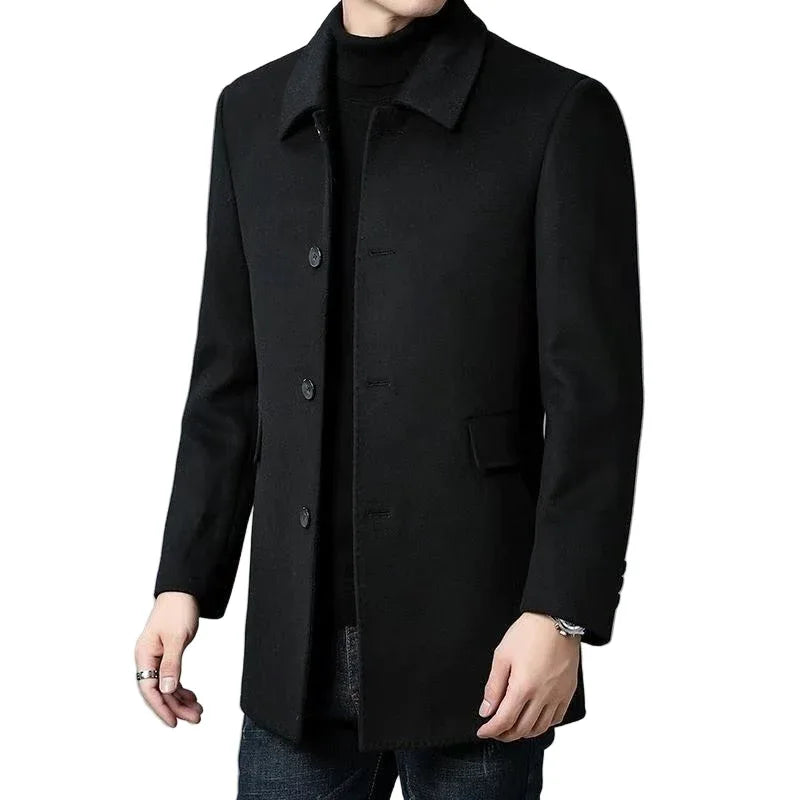 Manteau en laine pour homme mi-long, double face, toutes saisons, à revers
