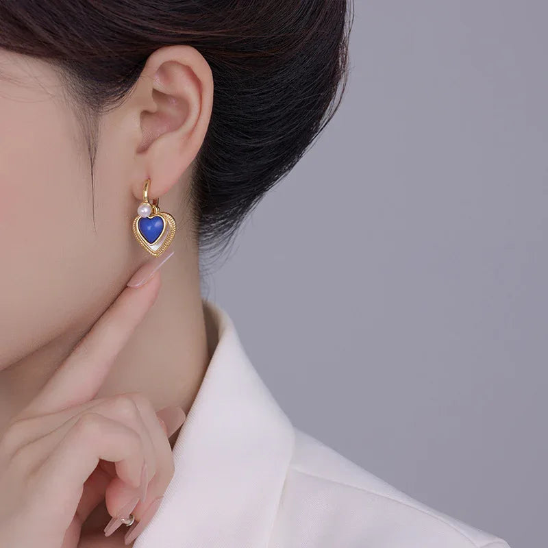Boucles d'oreilles clip Cœur Klein Blue en coquillage naturel pour femme