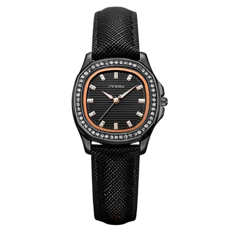 Montre à quartz étanche pour femme ornée de diamants