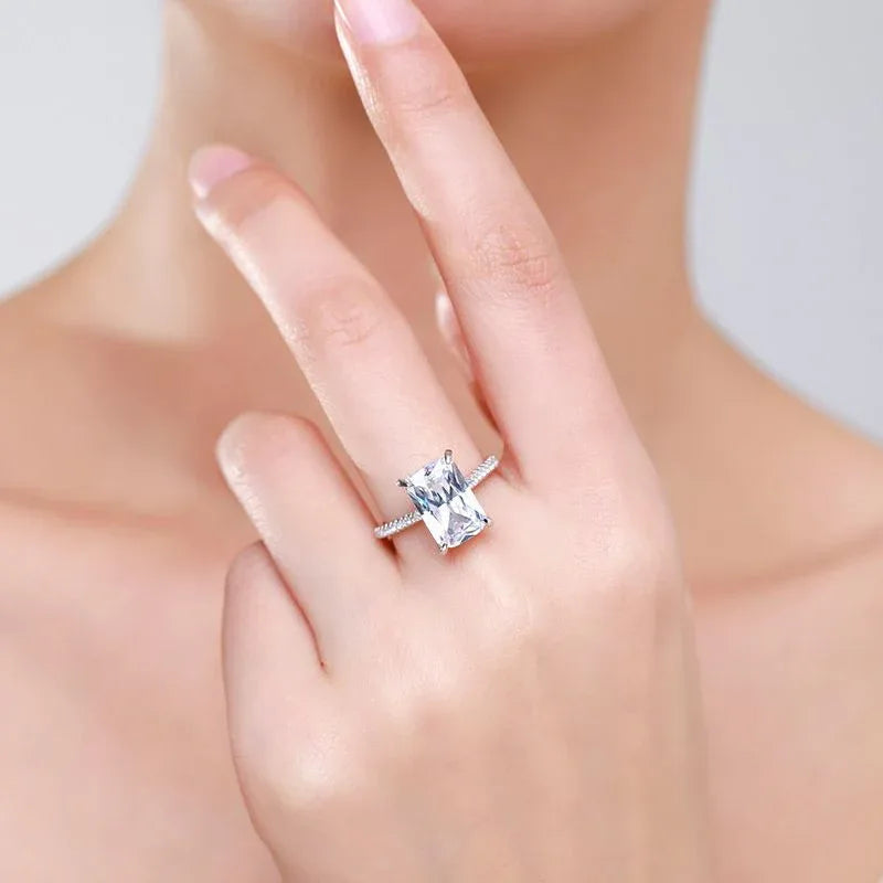 Bague en argent sterling S925 avec diamant de simulation