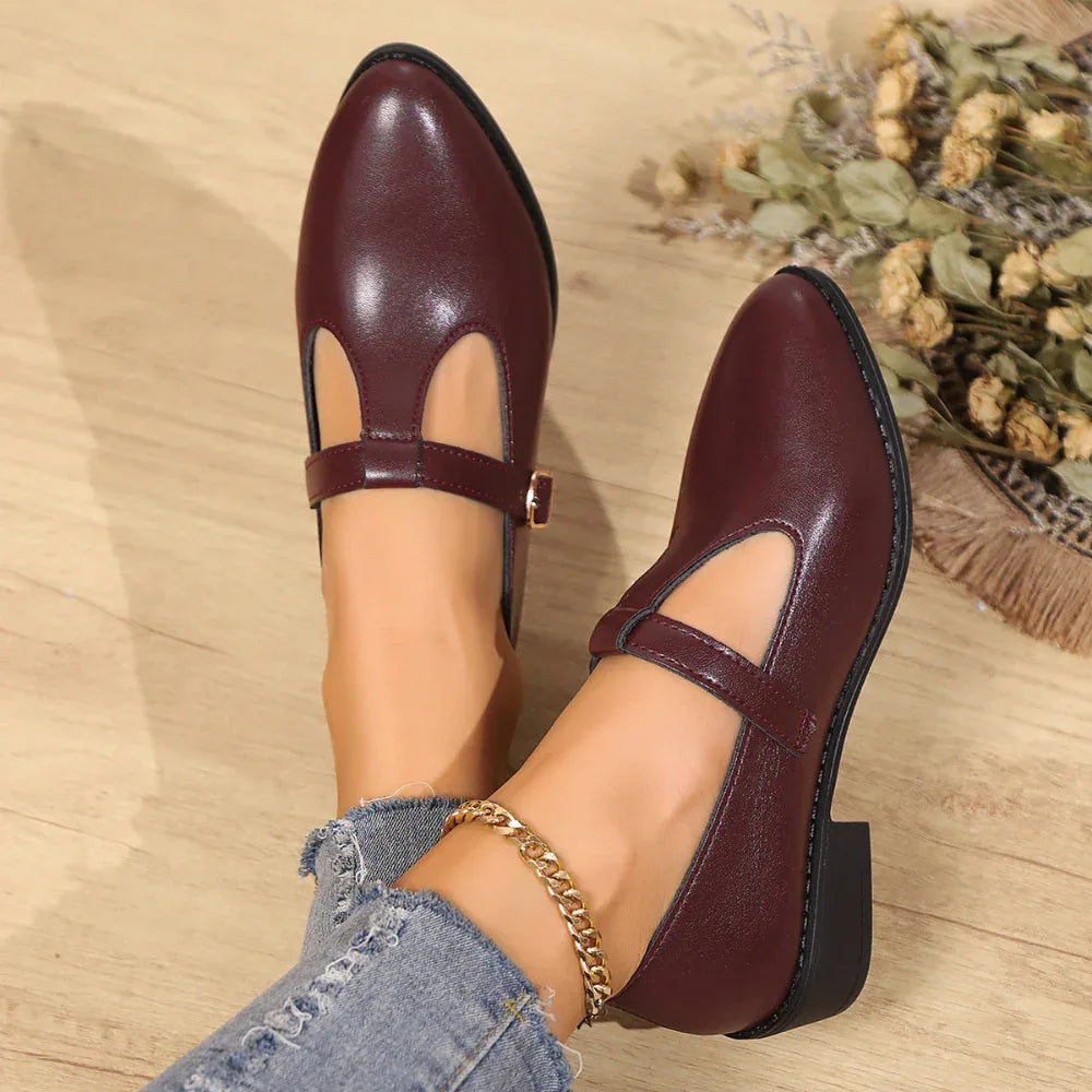 Chaussures à Boucle pour Femmes à Bout Pointu et Coupe Basse Style Britannique