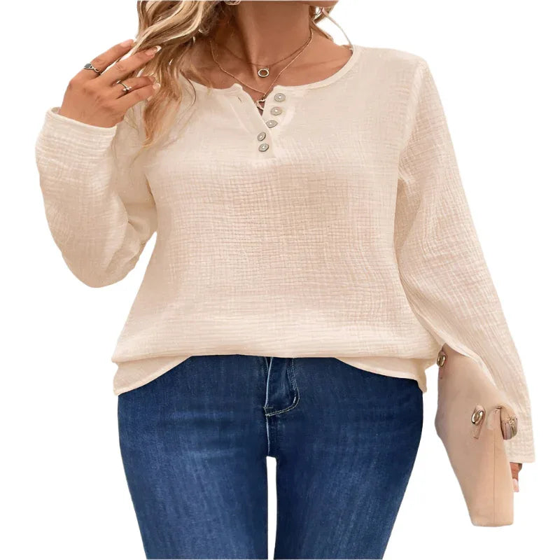T-shirt pull à manches longues et boutonnage confortable pour femme