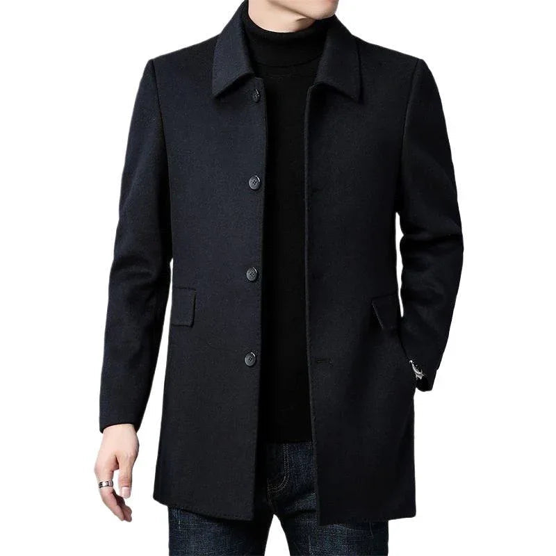 Manteau en laine pour homme mi-long, double face, toutes saisons, à revers