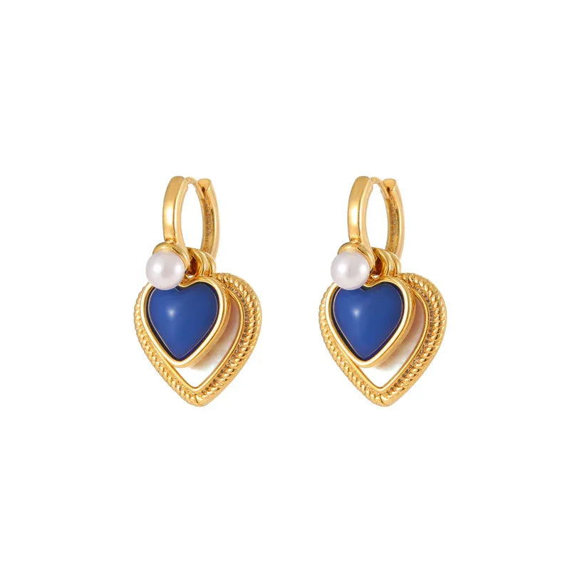 Boucles d'oreilles clip Cœur Klein Blue en coquillage naturel pour femme