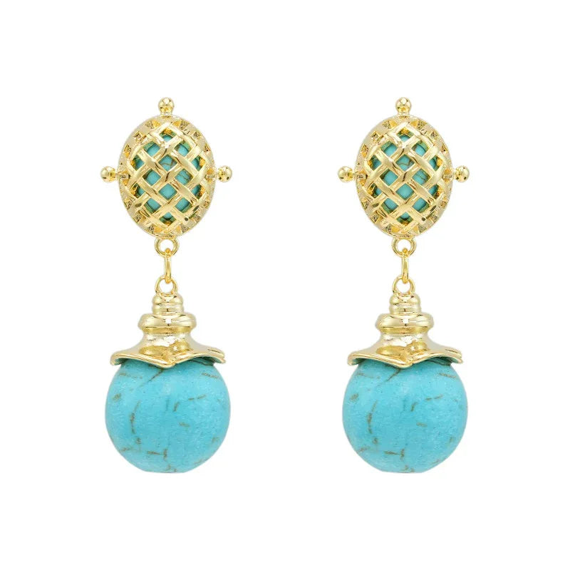 Boucles d'oreilles pendantes longues en argent et turquoise pour femme