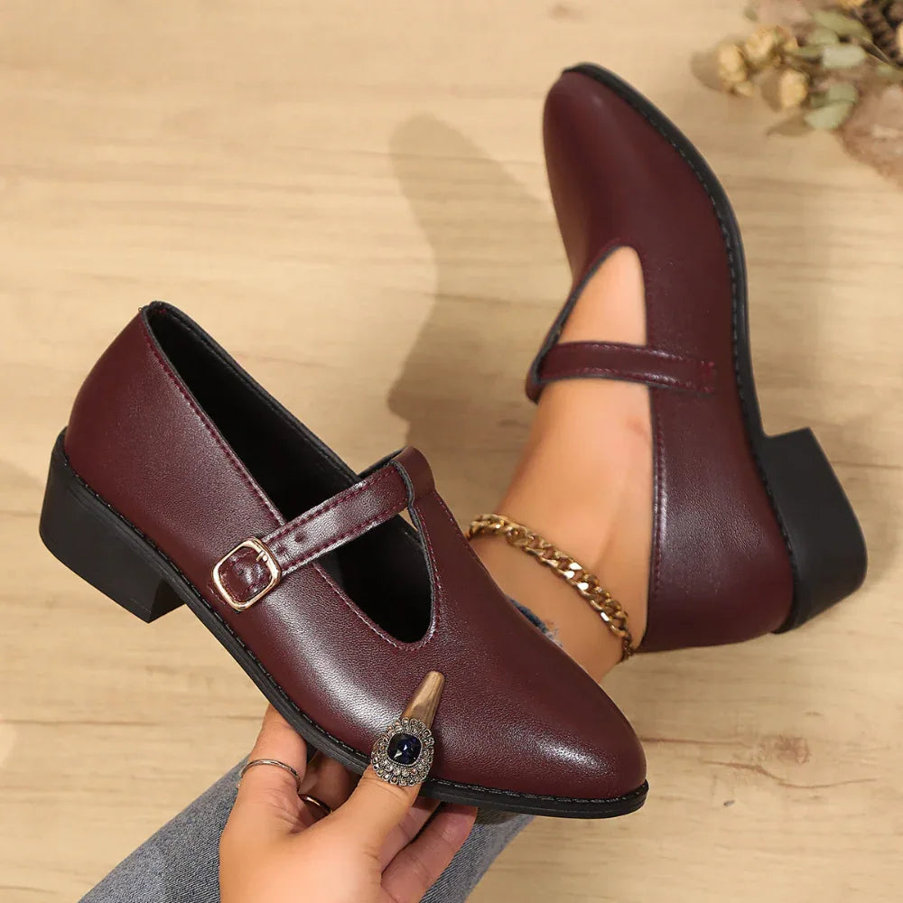 Chaussures à Boucle pour Femmes à Bout Pointu et Coupe Basse Style Britannique