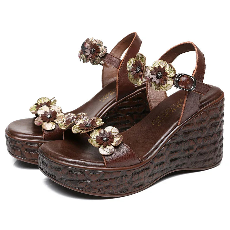 Sandales d'été à talons hauts pour femmes style ethnique