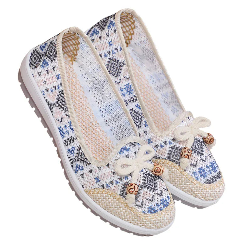 Mocassins Femme à Semelle Souple Antidérapants Chaussures en Tissu Creuses Respirantes