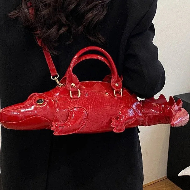 Sac à main en cuir fantaisie pour femme en forme de crocodile