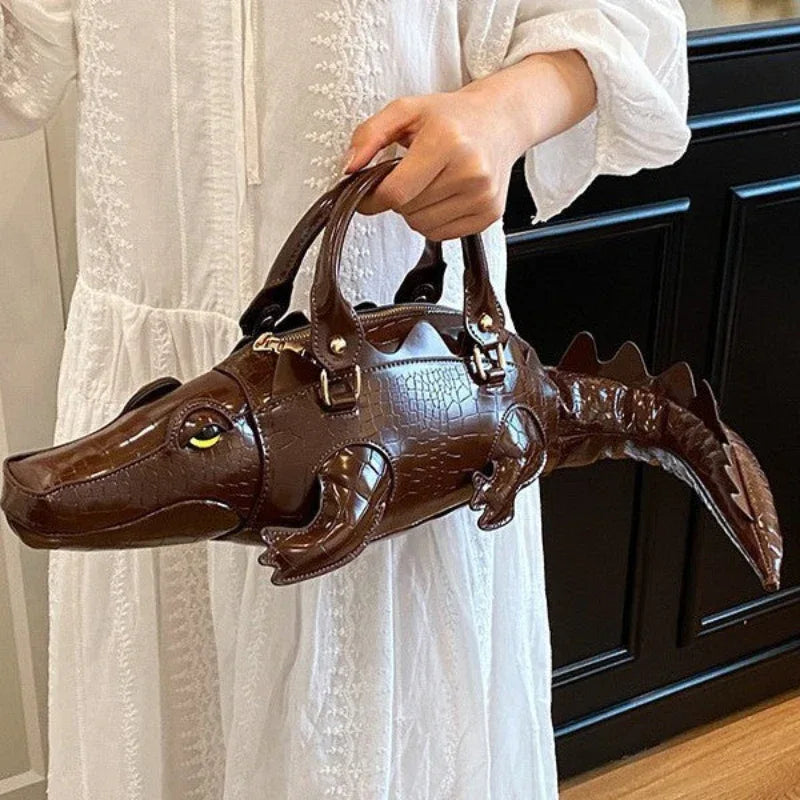 Sac à main en cuir fantaisie pour femme en forme de crocodile
