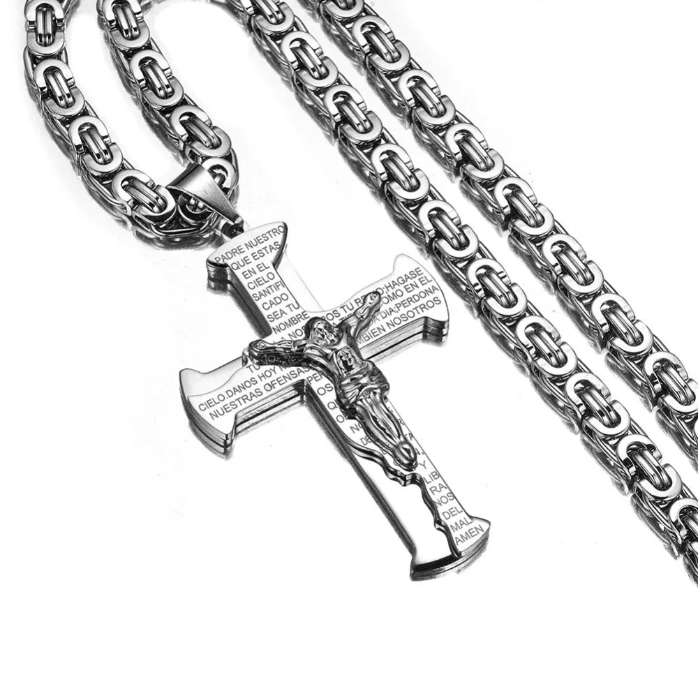 Pendentif croix chrétienne Jésus pour homme, collier en acier titane