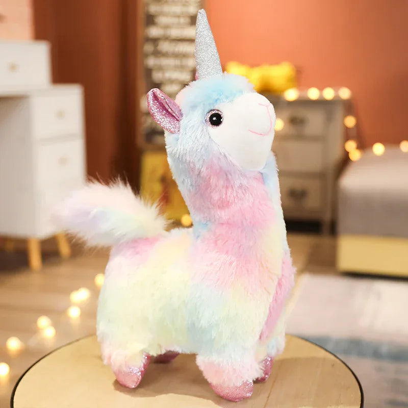 Jouet en peluche lama coloré en forme de corne pour enfants