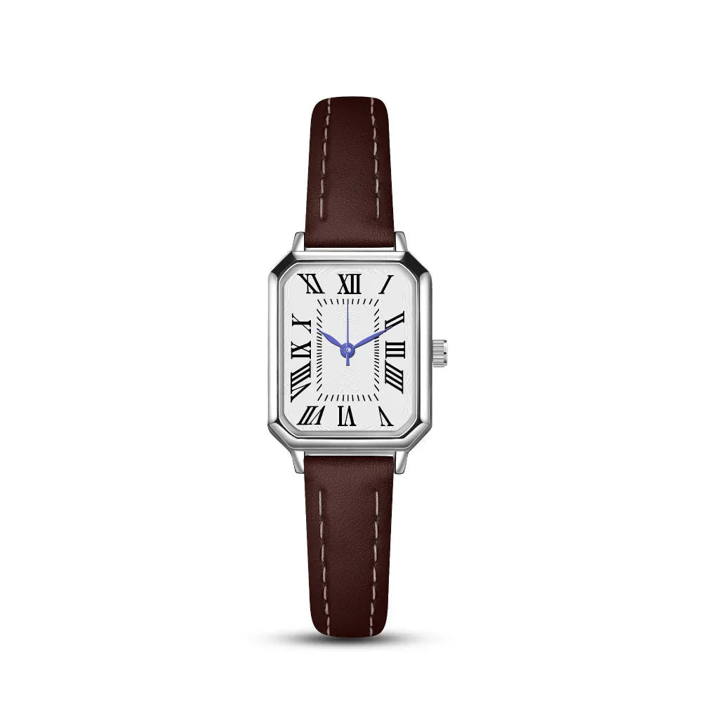 Montre à quartz pour femme, bracelet fin et cadran carré