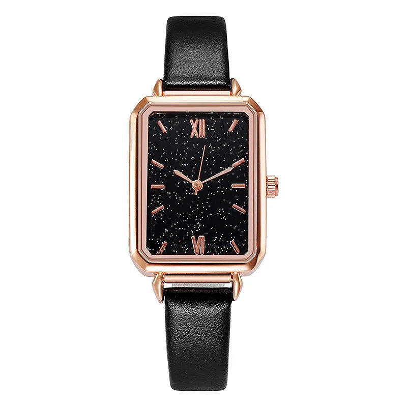 Retro-Damenarmbanduhr mit Lederarmband