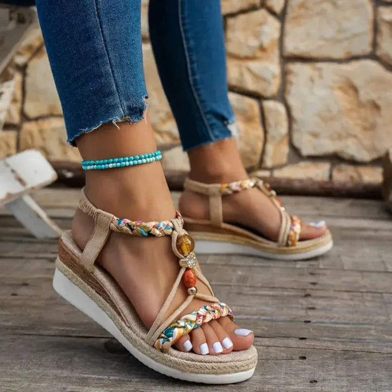 Chaussures à la mode Sandales tissées en corde de chanvre pour femmes