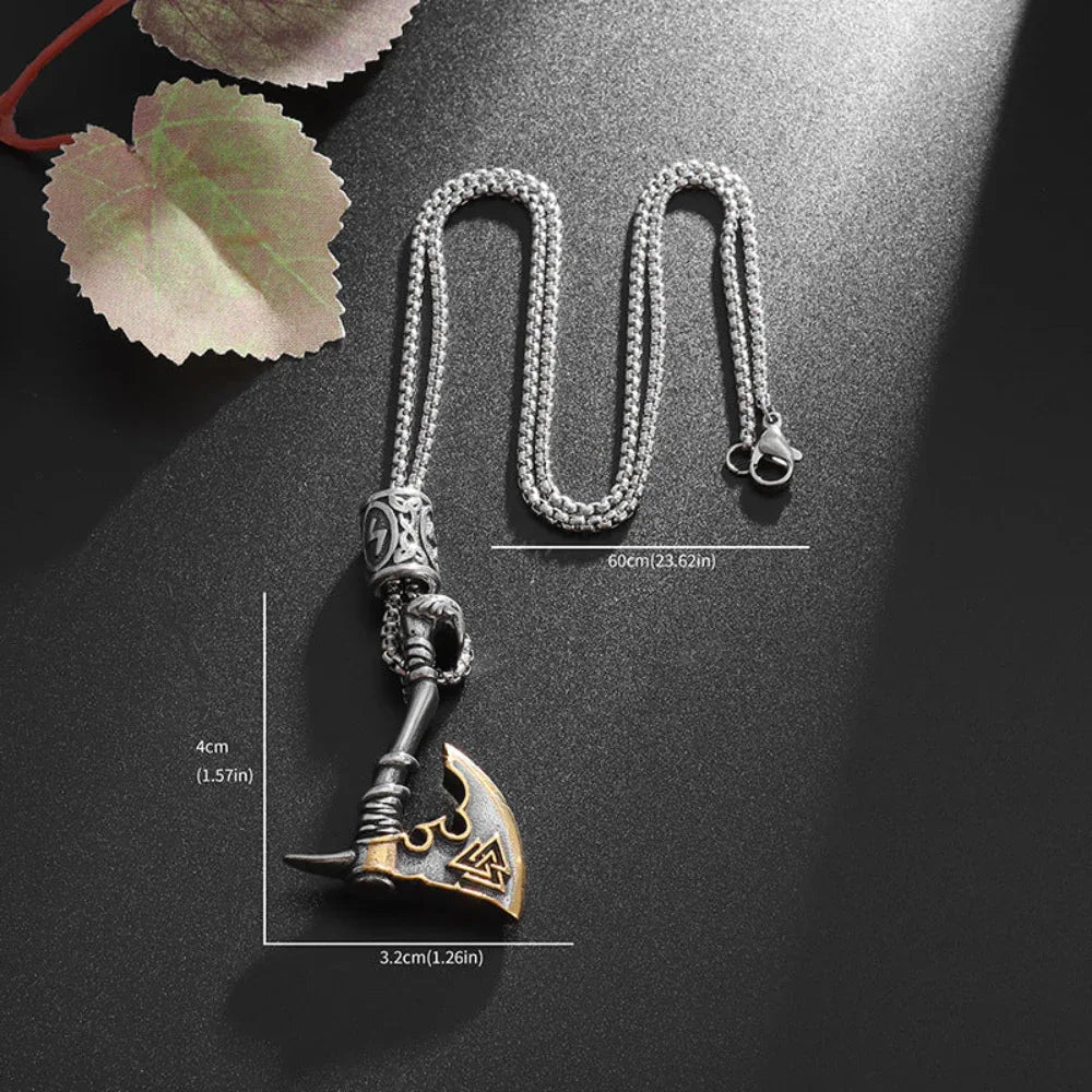 Collier pendentif Hache nordique en acier inoxydable pour homme - Viking Païen Créatif