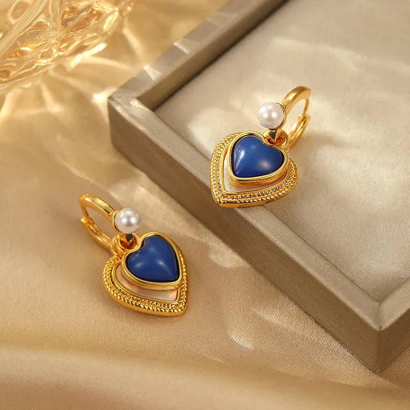Boucles d'oreilles clip Cœur Klein Blue en coquillage naturel pour femme