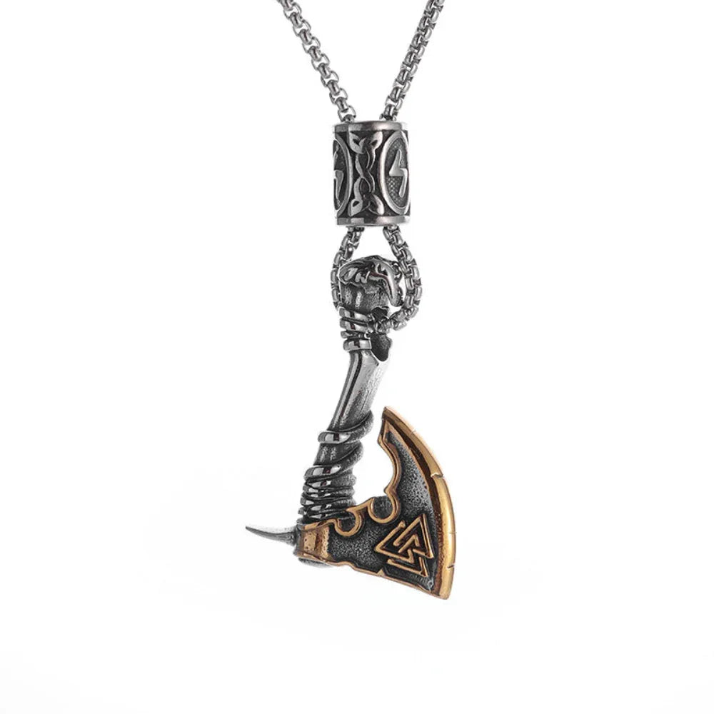 Collier pendentif Hache nordique en acier inoxydable pour homme - Viking Païen Créatif