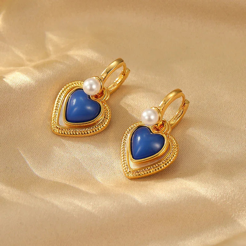Boucles d'oreilles clip Cœur Klein Blue en coquillage naturel pour femme