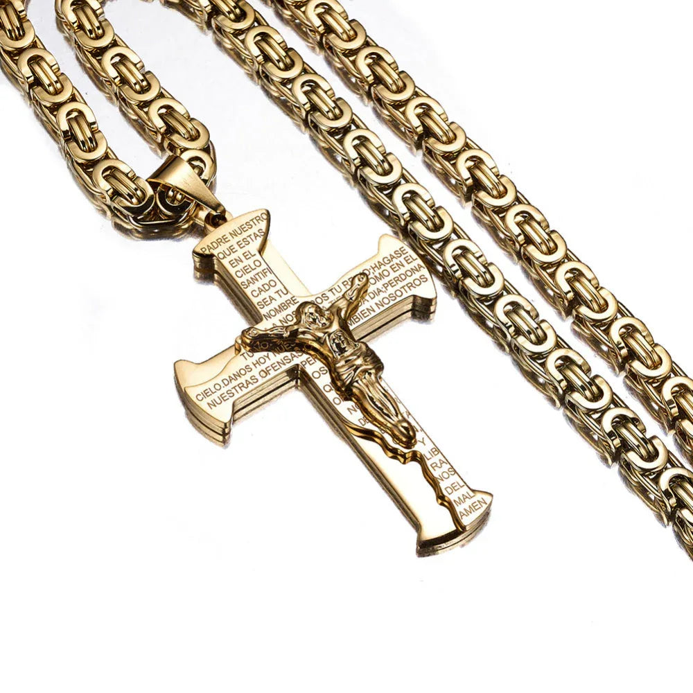 Pendentif croix chrétienne Jésus pour homme, collier en acier titane
